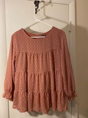 Tiered Swiss Dot Blouse in Dusty Rose